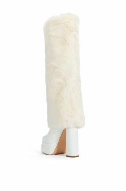 AZALEA WANG COCO FUR FOLD OVER BOOT IN WHITE -AZALEA WANG SHOP azalea wang coco fur fold over boot in white white 4 4