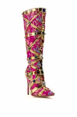 AZALEA WANG CONFIDENT EMBELLISHED BOOT IN PINK -AZALEA WANG SHOP azalea wang confident embellished boot in pink pink 3 3