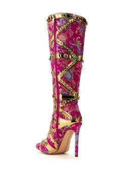 AZALEA WANG CONFIDENT EMBELLISHED BOOT IN PINK -AZALEA WANG SHOP azalea wang confident embellished boot in pink pink 4 4