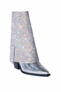AZALEA WANG CRYSTALIZED RHINESTONE EMBELLISHED WESTERN BOOT IN SILVER -AZALEA WANG SHOP azalea wang crystalized rhinestone embellished western boot in silver silver 3 3