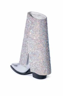 AZALEA WANG CRYSTALIZED RHINESTONE EMBELLISHED WESTERN BOOT IN SILVER -AZALEA WANG SHOP azalea wang crystalized rhinestone embellished western boot in silver silver 4 4