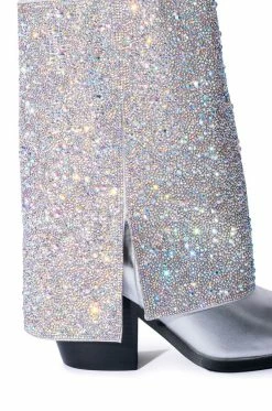 AZALEA WANG CRYSTALIZED RHINESTONE EMBELLISHED WESTERN BOOT IN SILVER -AZALEA WANG SHOP azalea wang crystalized rhinestone embellished western boot in silver silver 5 5