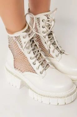 AZALEA WANG DIAMOND DRIP FLATFORM BOOTIE IN WHITE -AZALEA WANG SHOP azalea wang diamond drip flatform bootie in white white 5 5