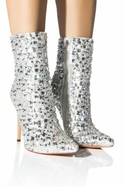 AZALEA WANG DIAMONDS ARE MY BESTIES STILETTO BOOTIE IN SILVER