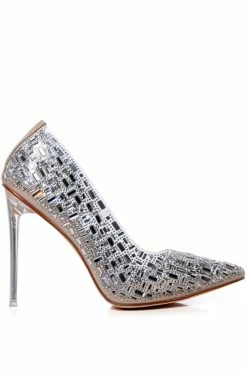 AZALEA WANG DIAMONDS DANCING PVC STILETTO PUMP IN SILVER