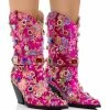 AZALEA WANG DILIGENT GEM EMBELLISHED BROCADE WESTERN BOOTIE IN PINK -AZALEA WANG SHOP azalea wang diligent embellished bootie in pink pink 1 1