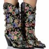 AZALEA WANG DILIGENT GEM EMBELLISHED BROCADE WESTERN BOOTIE IN BLACK -AZALEA WANG SHOP azalea wang diligent gem embellished brocade western bootie in black black 1 1