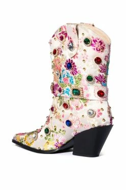AZALEA WANG DILIGENT GEM EMBELLISHED BROCADE WESTERN BOOTIE IN BONE -AZALEA WANG SHOP azalea wang diligent gem embellished brocade western bootie in bone bone 4 4