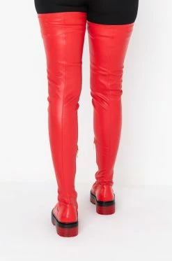 AZALEA WANG DO IT TO YA FLATFORM BOOT WITH 4 WAY STRETCH IN RED -AZALEA WANG SHOP azalea wang do it to ya flatform boot in red red 5 5