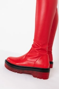 AZALEA WANG DO IT TO YA FLATFORM BOOT WITH 4 WAY STRETCH IN RED -AZALEA WANG SHOP azalea wang do it to ya flatform boot in red red 6 6