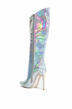 AZALEA WANG DONT WANNA FALL IN LOVE HOLOGRAPHIC STILETTO BOOT IN SILVER -AZALEA WANG SHOP azalea wang dont wanna fall in love holographic stiletto boot in silver silver 4 4