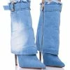 AZALEA WANG DOUBLE DOWN DENIM FOLD OVER STILETTO BOOTIE -AZALEA WANG SHOP azalea wang double down denim fold over stiletto bootie denim 1 1