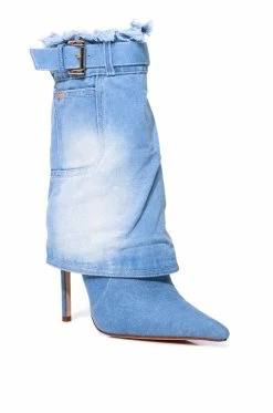 AZALEA WANG DOUBLE DOWN DENIM FOLD OVER STILETTO BOOTIE -AZALEA WANG SHOP azalea wang double down denim fold over stiletto bootie denim 3 3