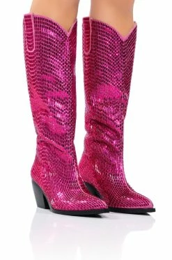 AZALEA WANG DRIVEN RHINESTONE WESTERN BOOT IN FUCHSIA