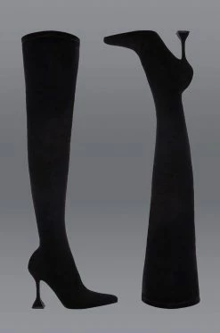 AZALEA WANG ELEVATE THIGH HIGH STRETCH SUEDE BOOT IN BLACK -AZALEA WANG SHOP azalea wang elevate thigh high stretch suede boot in black black 1 1 c1