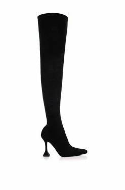 AZALEA WANG ELEVATE THIGH HIGH STRETCH SUEDE BOOT IN BLACK -AZALEA WANG SHOP azalea wang elevate thigh high stretch suede boot in black black 2 2