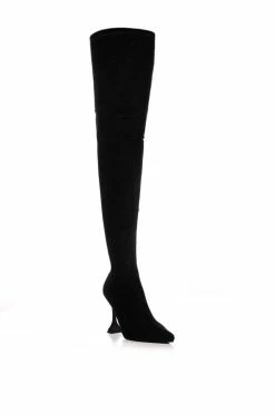 AZALEA WANG ELEVATE THIGH HIGH STRETCH SUEDE BOOT IN BLACK -AZALEA WANG SHOP azalea wang elevate thigh high stretch suede boot in black black 3 3