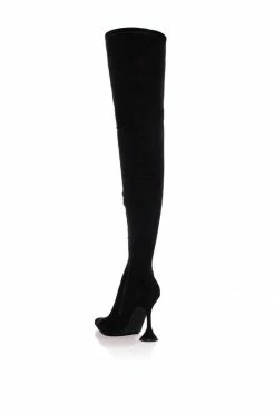 AZALEA WANG ELEVATE THIGH HIGH STRETCH SUEDE BOOT IN BLACK -AZALEA WANG SHOP azalea wang elevate thigh high stretch suede boot in black black 4 4