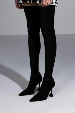 AZALEA WANG ELEVATE THIGH HIGH STRETCH SUEDE BOOT IN BLACK -AZALEA WANG SHOP azalea wang elevate thigh high stretch suede boot in black black 7 7 c1