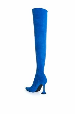 AZALEA WANG ELEVATE THIGH HIGH STRETCH SUEDE BOOT IN BLUE -AZALEA WANG SHOP azalea wang elevate thigh high stretch suede boot in blue blue 4 4