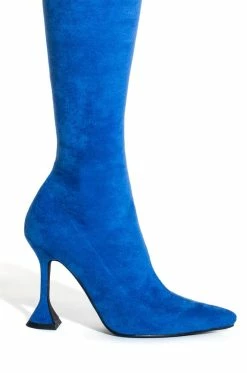 AZALEA WANG ELEVATE THIGH HIGH STRETCH SUEDE BOOT IN BLUE -AZALEA WANG SHOP azalea wang elevate thigh high stretch suede boot in blue blue 5 5
