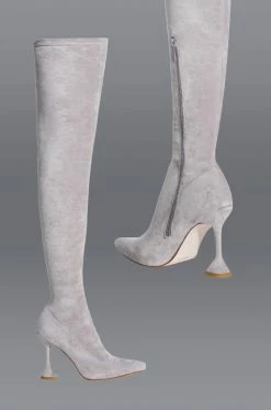 AZALEA WANG ELEVATE THIGH HIGH STRETCH SUEDE BOOT IN GREY -AZALEA WANG SHOP azalea wang elevate thigh high stretch suede boot in grey grey 1 1 c1