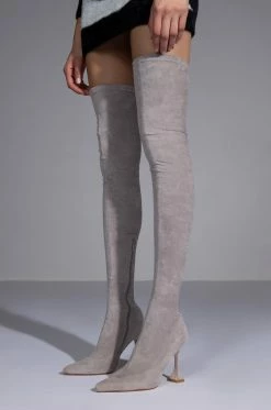 AZALEA WANG ELEVATE THIGH HIGH STRETCH SUEDE BOOT IN GREY -AZALEA WANG SHOP azalea wang elevate thigh high stretch suede boot in grey grey 2 2 c1