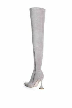 AZALEA WANG ELEVATE THIGH HIGH STRETCH SUEDE BOOT IN GREY -AZALEA WANG SHOP azalea wang elevate thigh high stretch suede boot in grey grey 4 4
