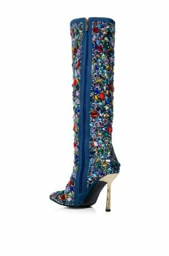 AZALEA WANG EMBER RHINESTONE DENIM STILETTO BOOT IN MULTI -AZALEA WANG SHOP azalea wang ember rhinestone denim stiletto boot in multi multi 4 4