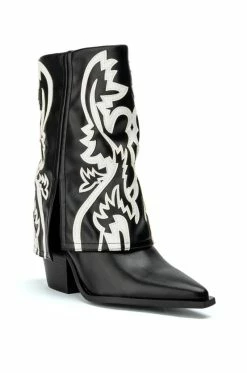 AZALEA WANG ESPERANZA WESTERN BOOTIE IN BLACK WHITE -AZALEA WANG SHOP azalea wang esperanza western bootie in black white black white 3 3