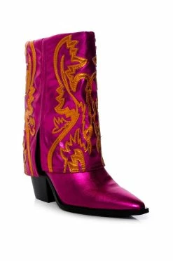 AZALEA WANG ESPERANZA WESTERN STYLE BOOTIE IN METALLIC FUCHSIA -AZALEA WANG SHOP azalea wang esperanza western style bootie in metallic fuchsia pink 3 3
