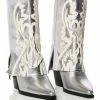 AZALEA WANG ESPERANZA WESTERN STYLE BOOTIE IN METALLIC SILVER -AZALEA WANG SHOP azalea wang esperanza western style bootie in metallic silver silver 1 1