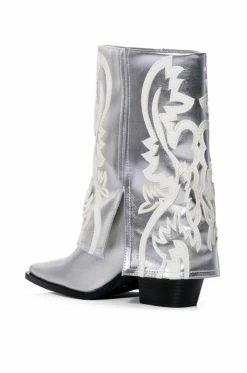 AZALEA WANG ESPERANZA WESTERN STYLE BOOTIE IN METALLIC SILVER -AZALEA WANG SHOP azalea wang esperanza western style bootie in metallic silver silver 4 4 c1