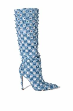 AZALEA WANG EVE DISTRESSED DENIM BOOT -AZALEA WANG SHOP azalea wang eve distressed denim boot denim 2 2