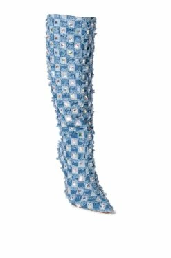 AZALEA WANG EVE DISTRESSED DENIM BOOT -AZALEA WANG SHOP azalea wang eve distressed denim boot denim 3 3