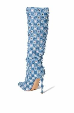 AZALEA WANG EVE DISTRESSED DENIM BOOT -AZALEA WANG SHOP azalea wang eve distressed denim boot denim 4 4