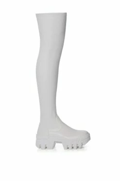 AZALEA WANG FAVORED PU THIGH HIGH BOOT WITH 4 WAY STRETCH IN WHITE -AZALEA WANG SHOP azalea wang favored pu thigh high boot with 4 way stretch in white white 2 2