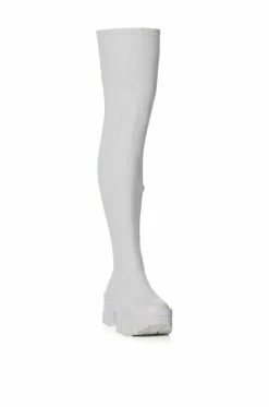 AZALEA WANG FAVORED PU THIGH HIGH BOOT WITH 4 WAY STRETCH IN WHITE -AZALEA WANG SHOP azalea wang favored pu thigh high boot with 4 way stretch in white white 3 3