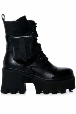 AZALEA WANG FOLLOW CHUNKY COMBAT BOOTIE IN BLACK