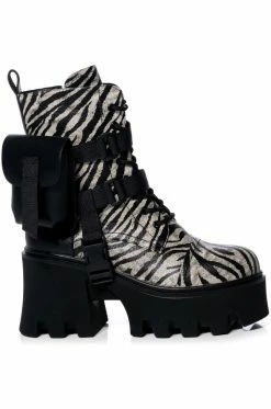 AZALEA WANG FOLLOW CHUNKY COMBAT BOOTIE IN ZEBRA