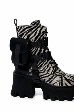 AZALEA WANG FOLLOW CHUNKY COMBAT BOOTIE IN ZEBRA -AZALEA WANG SHOP azalea wang follow chunky combat bootie in zebra zebra 5 5
