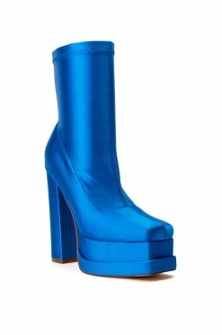 AZALEA WANG FORMAT CHUNKY PLATFORM BOOTIE IN BLUE -AZALEA WANG SHOP azalea wang format chunky platform bootie in blue blue 3 3