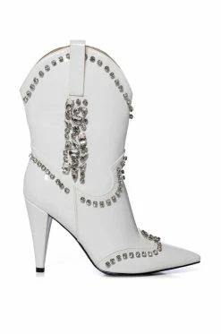 AZALEA WANG FREIDA EMBELLISHED BOOTIE IN WHITE -AZALEA WANG SHOP azalea wang freida embellished bootie in white white 2 2
