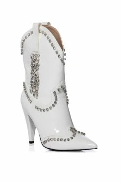 AZALEA WANG FREIDA EMBELLISHED BOOTIE IN WHITE -AZALEA WANG SHOP azalea wang freida embellished bootie in white white 3 3