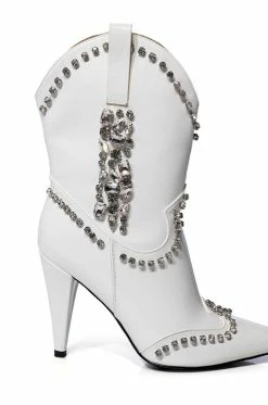AZALEA WANG FREIDA EMBELLISHED BOOTIE IN WHITE -AZALEA WANG SHOP azalea wang freida embellished bootie in white white 5 5