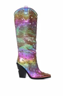 AZALEA WANG FREYA STAR STUDDED IRIDESCENT WESTERN BOOT IN PURPLE -AZALEA WANG SHOP azalea wang freya star studded iridescent western boot in purple purple 2 2