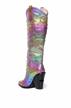 AZALEA WANG FREYA STAR STUDDED IRIDESCENT WESTERN BOOT IN PURPLE -AZALEA WANG SHOP azalea wang freya star studded iridescent western boot in purple purple 4 4