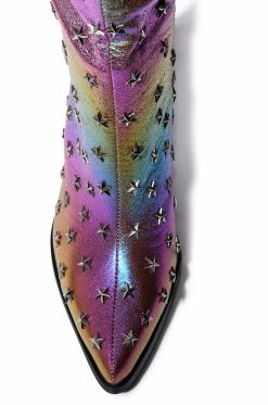 AZALEA WANG FREYA STAR STUDDED IRIDESCENT WESTERN BOOT IN PURPLE -AZALEA WANG SHOP azalea wang freya star studded iridescent western boot in purple purple 5 5
