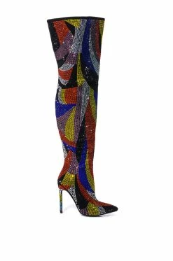 AZALEA WANG GLAMOROUS EMBELLISHED STILETTO BOOT -AZALEA WANG SHOP azalea wang glamorous embellished stiletto boot multi 2 2