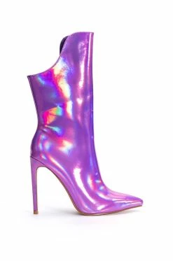 AZALEA WANG HALO HOLOGRAPHIC STILETTO BOOTIE IN PURPLE -AZALEA WANG SHOP azalea wang halo holographic stiletto bootie in purple purple 2 2
